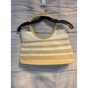 Sun N Sand Beige & White Striped Tote Bag With Circular Handles